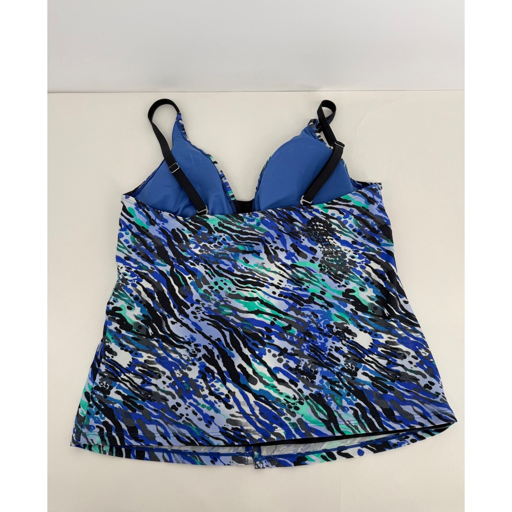 Free Country Womens Tankini Swim Top Blue Green Animal Print V-Neck Sz L 12/14 - Picture 6 of 9
